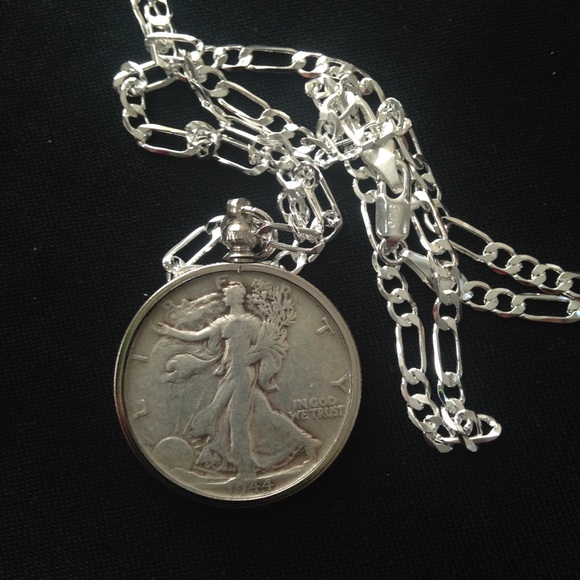 1944 Silver Half Dollar Coin, 18in 925 Chain - Picture 3 of 8